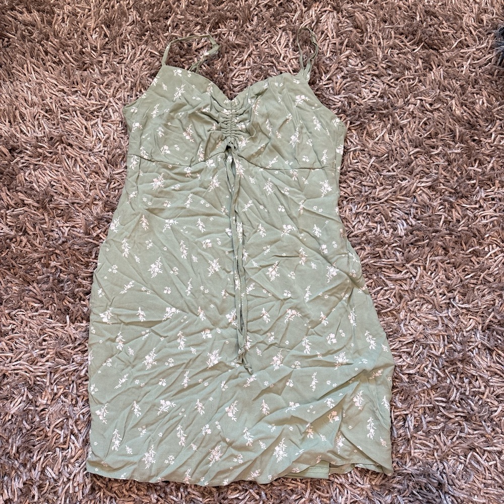 Floral Green Dress with Spaghetti Straps